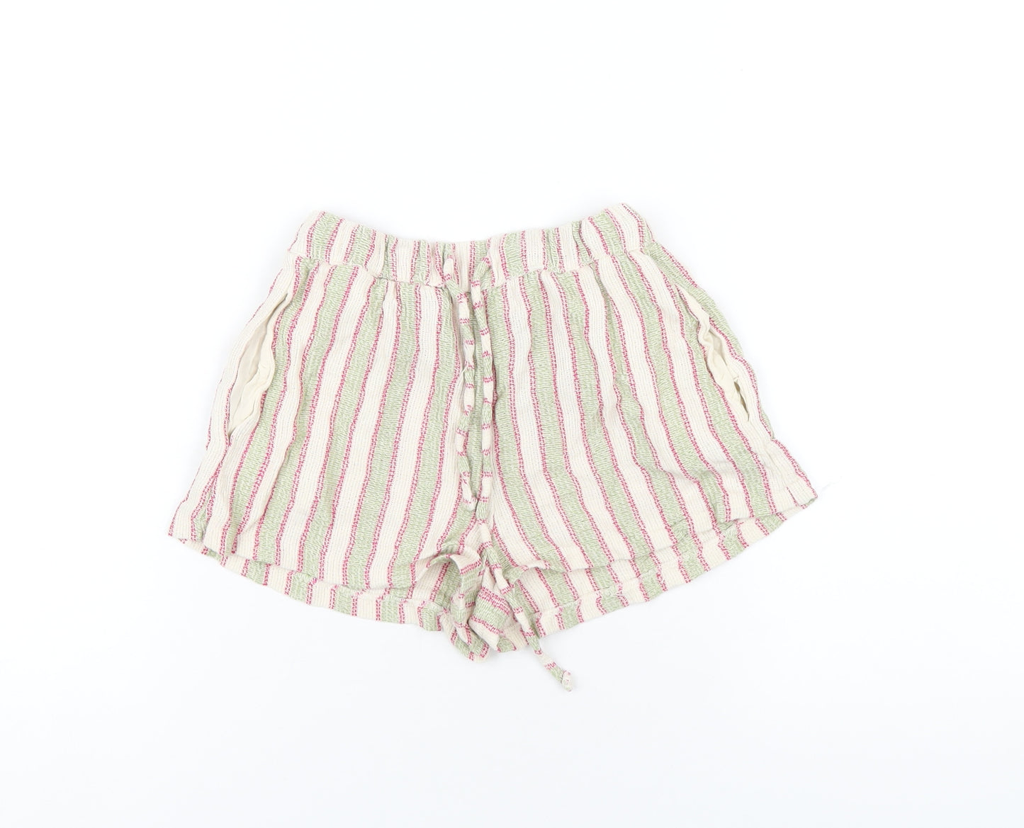 Pull&Bear Womens Multicoloured Striped Cotton Basic Shorts Size XS Regular Drawstring