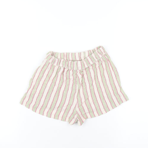 Pull&Bear Womens Multicoloured Striped Cotton Basic Shorts Size XS Regular Drawstring