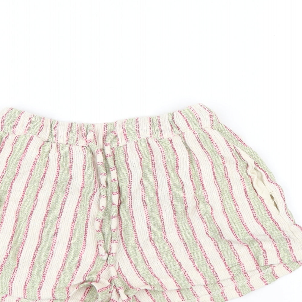 Pull&Bear Womens Multicoloured Striped Cotton Basic Shorts Size XS Regular Drawstring