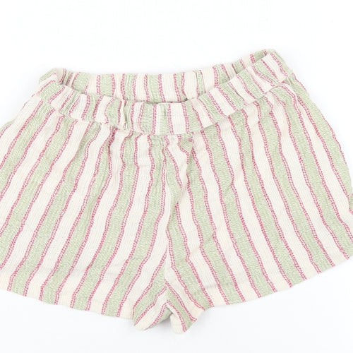 Pull&Bear Womens Multicoloured Striped Cotton Basic Shorts Size XS Regular Drawstring