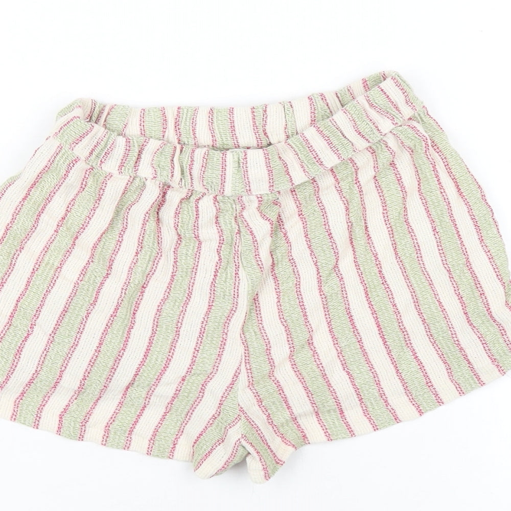 Pull&Bear Womens Multicoloured Striped Cotton Basic Shorts Size XS Regular Drawstring