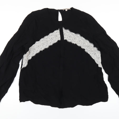 Marks and Spencer Womens Black Viscose Basic Blouse Size 16 Round Neck