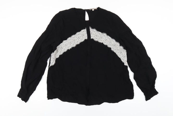 Marks and Spencer Womens Black Viscose Basic Blouse Size 16 Round Neck