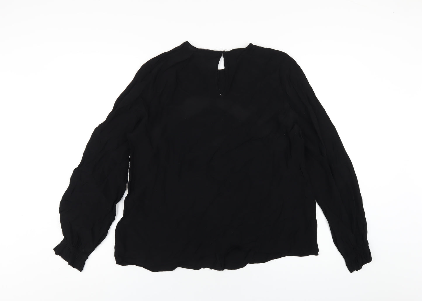 Marks and Spencer Womens Black Viscose Basic Blouse Size 16 Round Neck