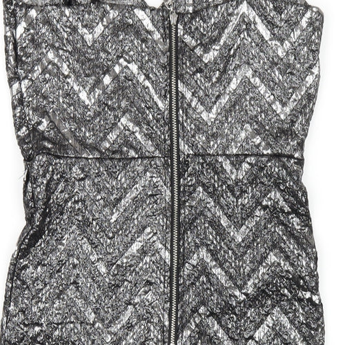 Apricot Womens Silver Chevron Polyester Bodycon Size 8 V-Neck Zip