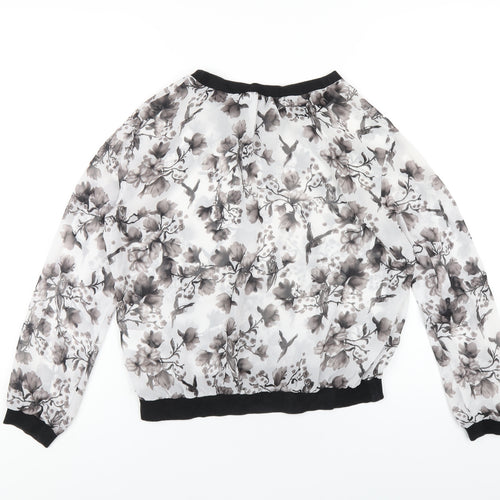 H&M Womens Grey Floral Polyester Basic T-Shirt Size 6 Crew Neck