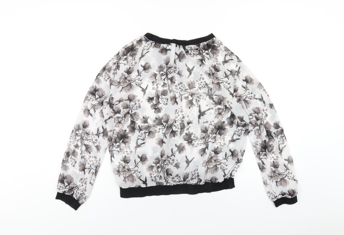 H&M Womens Grey Floral Polyester Basic T-Shirt Size 6 Crew Neck