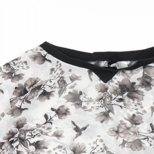 H&M Womens Grey Floral Polyester Basic T-Shirt Size 6 Crew Neck