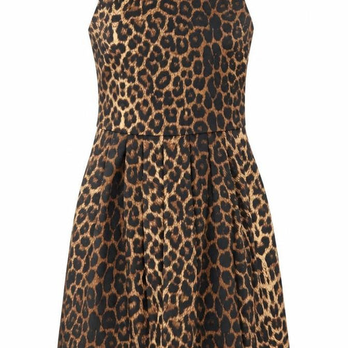 Oasis Womens Brown Animal Print Polyester A-Line Size 10 Round Neck Zip - Leopard Print