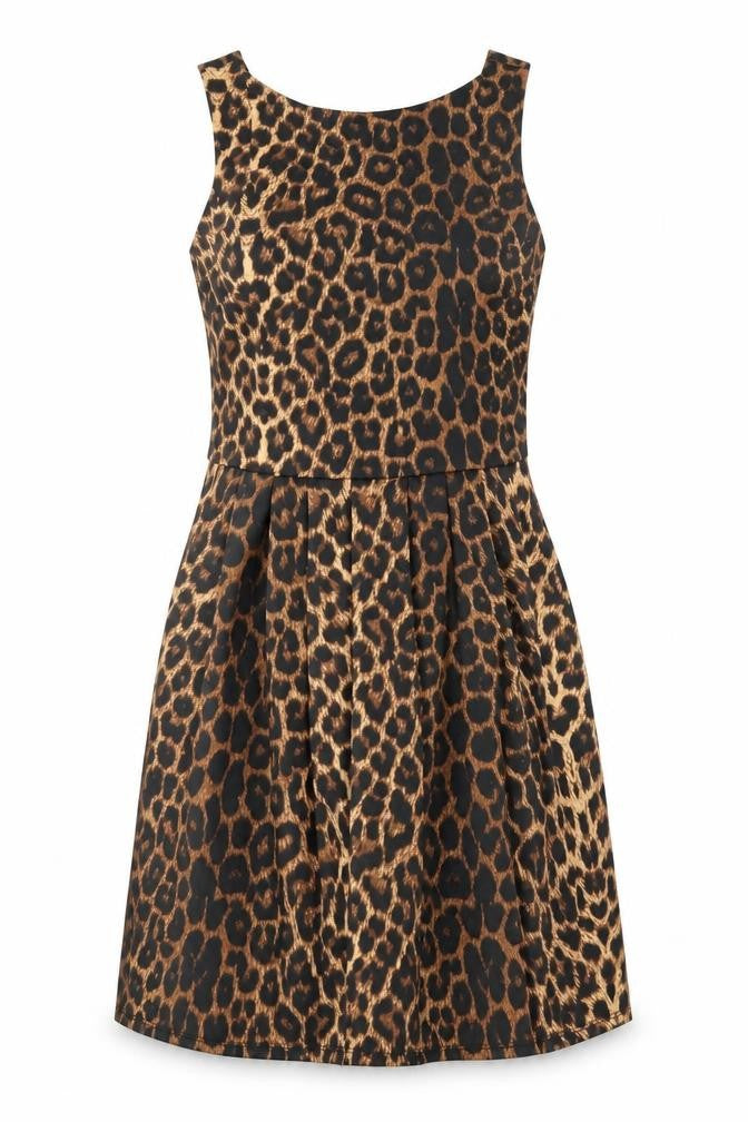Oasis Womens Brown Animal Print Polyester A-Line Size 10 Round Neck Zip - Leopard Print