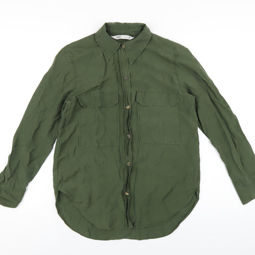 Zara Mens Green Lyocell Button-Up Size XS Collared Button
