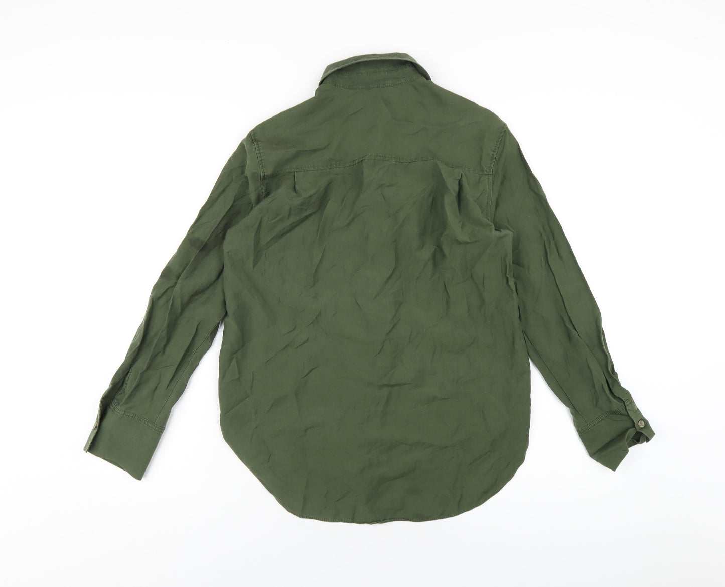 Zara Mens Green Lyocell Button-Up Size XS Collared Button
