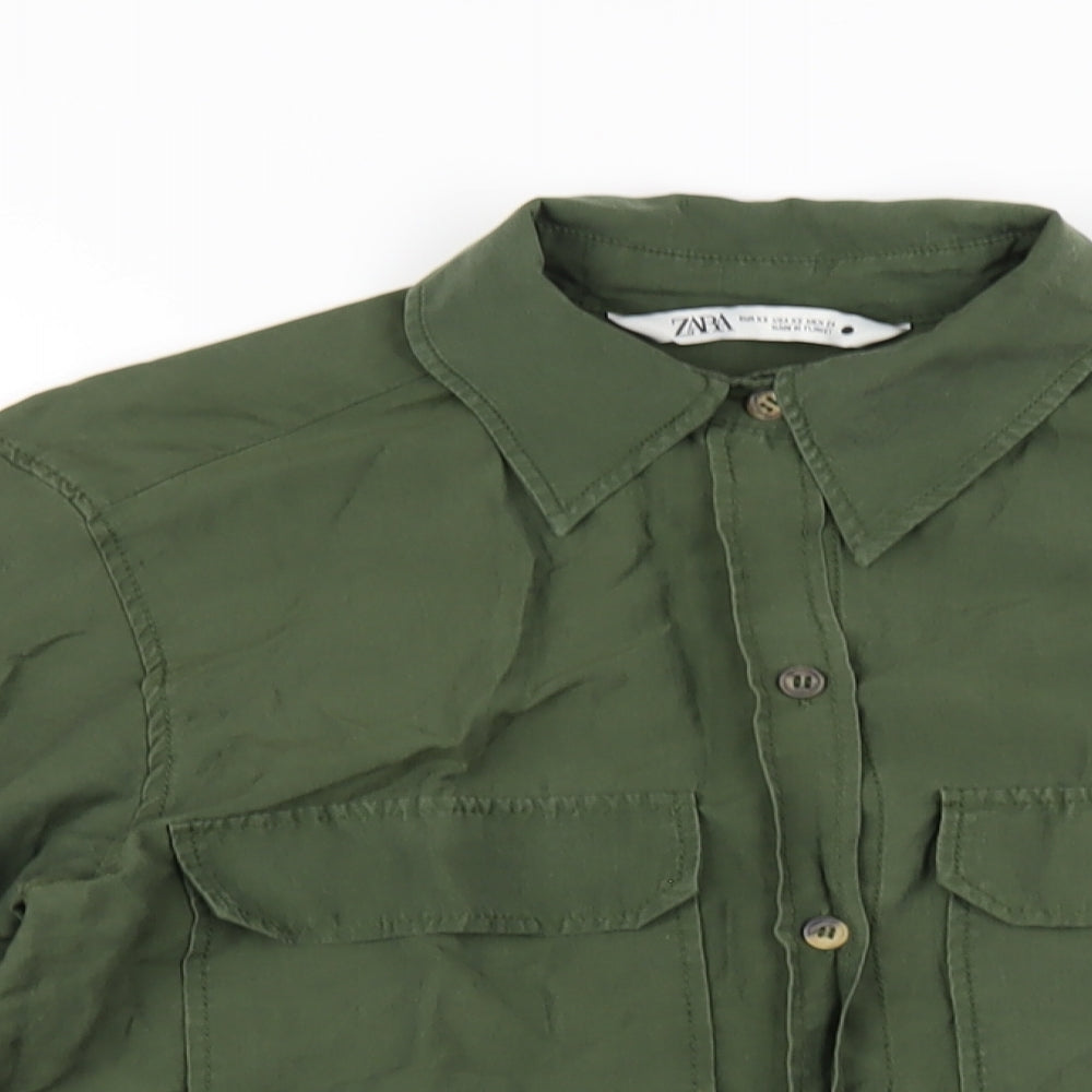 Zara Mens Green Lyocell Button-Up Size XS Collared Button