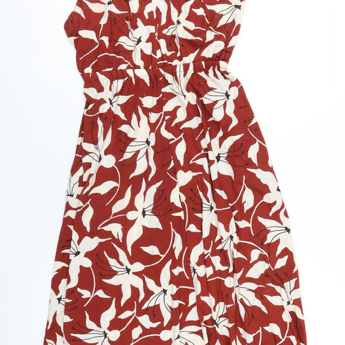 Arket Womens Red Floral Cotton A-Line Size S V-Neck Pullover