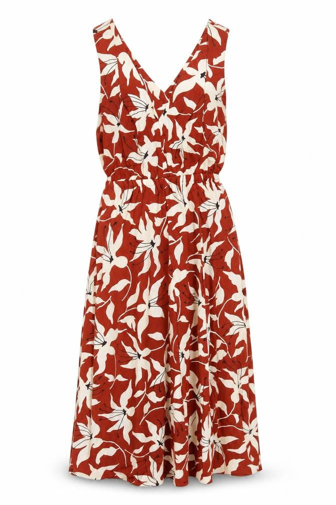 Front view of Arket women’s red floral cotton a-line, size S, v-neck pullover