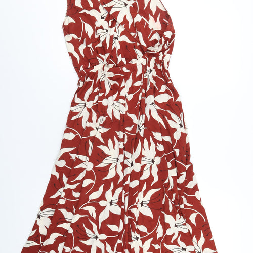 Arket Womens Red Floral Cotton A-Line Size S V-Neck Pullover