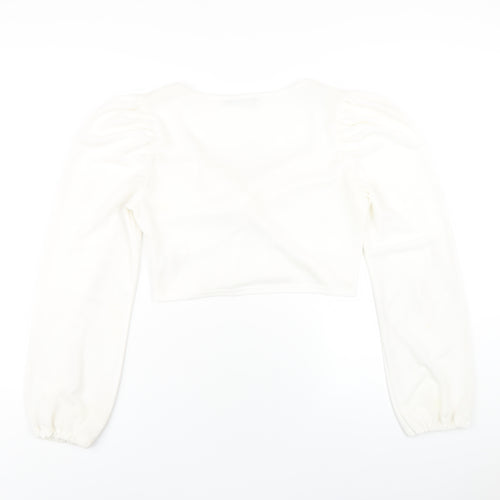 I SAW IT FIRST Womens White Polyester Cropped T-Shirt Size 16 V-Neck