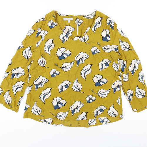 Hobbs Womens Yellow Floral Viscose Basic T-Shirt Size 12 V-Neck
