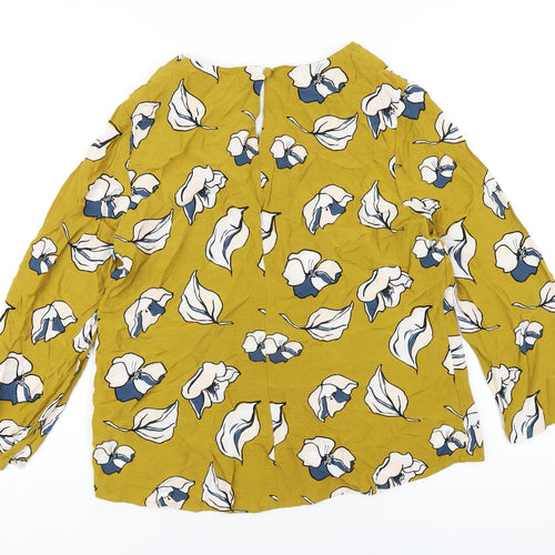 Hobbs Womens Yellow Floral Viscose Basic T-Shirt Size 12 V-Neck