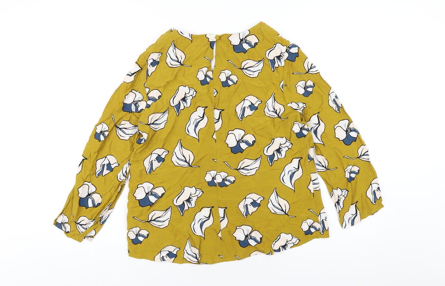 Hobbs Womens Yellow Floral Viscose Basic T-Shirt Size 12 V-Neck