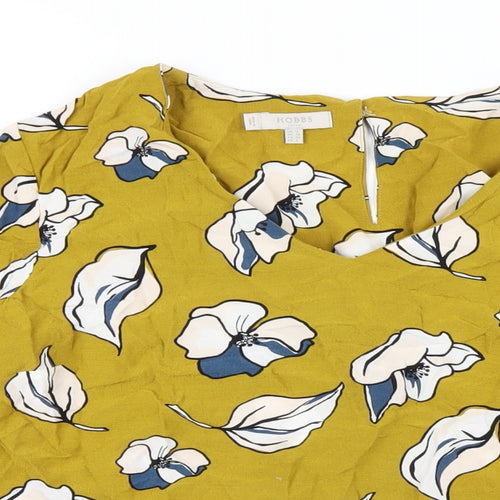 Hobbs Womens Yellow Floral Viscose Basic T-Shirt Size 12 V-Neck