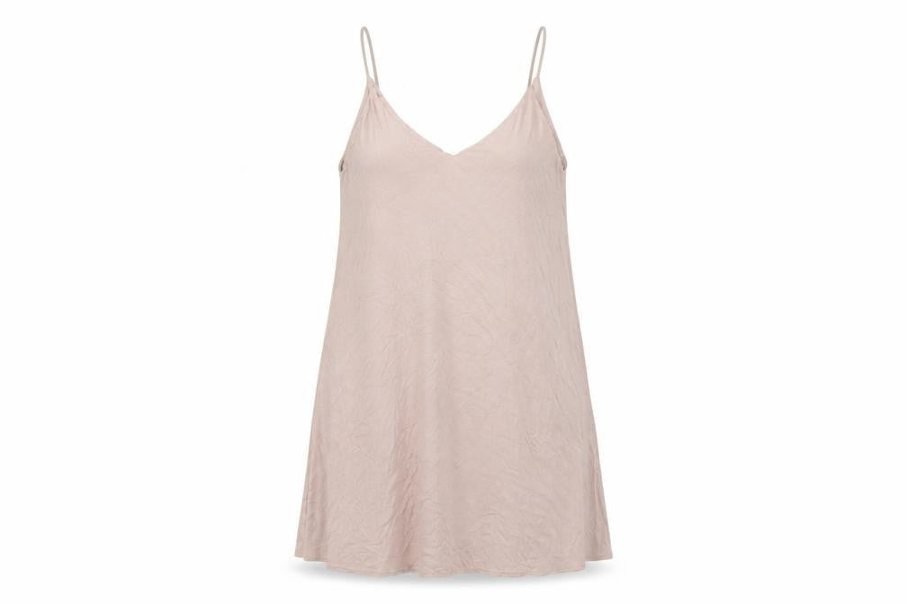 Front view of H&M women’s pink modal slip dress, size M, v-neck pullover