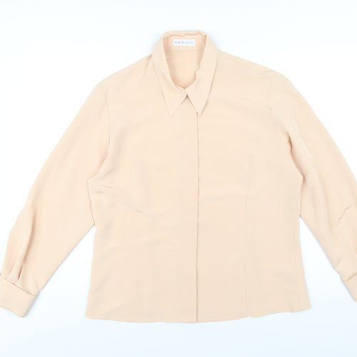 Precis Womens Beige Polyester Basic Button-Up Size 14 Collared