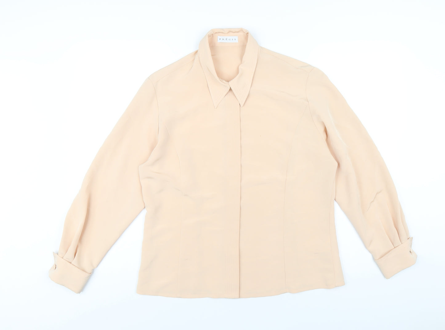 Precis Womens Beige Polyester Basic Button-Up Size 14 Collared