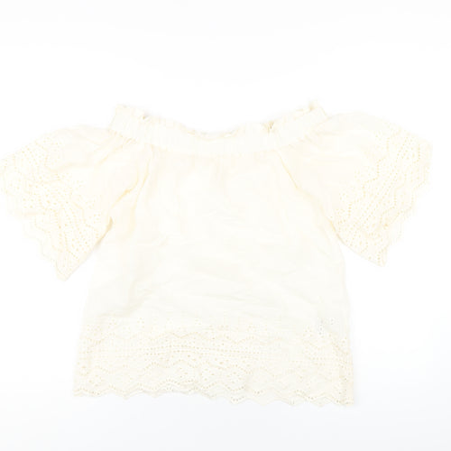 H&M Womens Ivory Cotton Basic T-Shirt Size 4 Off the Shoulder