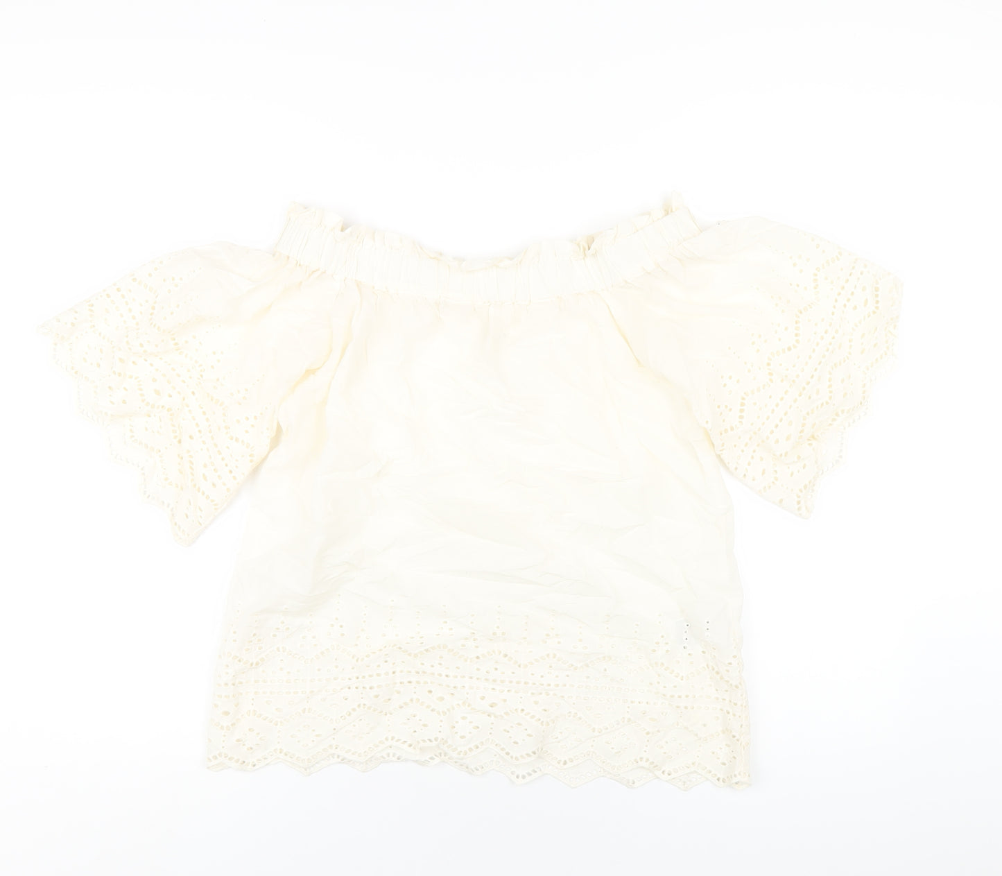 H&M Womens Ivory Cotton Basic T-Shirt Size 4 Off the Shoulder