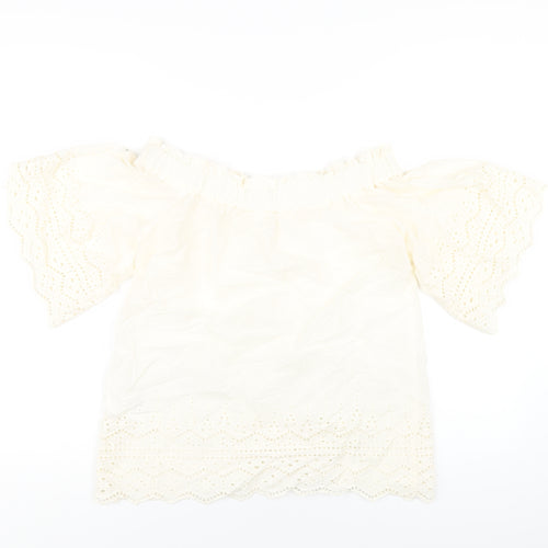 H&M Womens Ivory Cotton Basic T-Shirt Size 4 Off the Shoulder