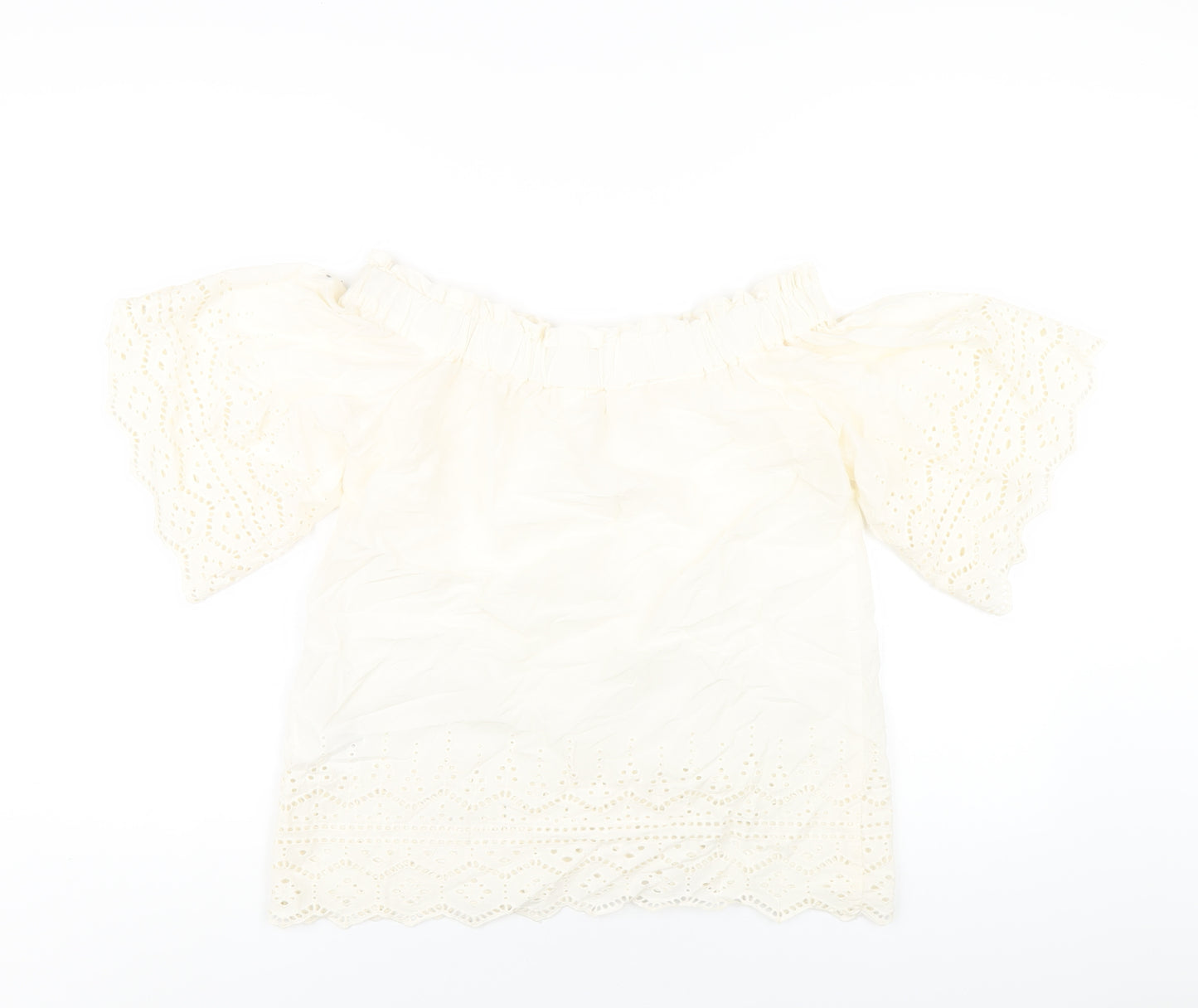 H&M Womens Ivory Cotton Basic T-Shirt Size 4 Off the Shoulder