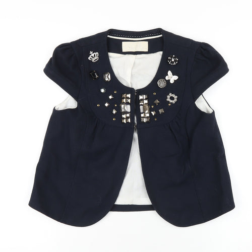 River Island Womens Blue Jacket Size 10 Hook & Eye - Beaded Neckline