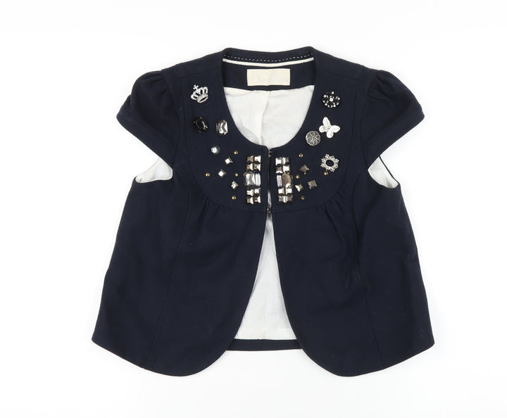 River Island Womens Blue Jacket Size 10 Hook & Eye - Beaded Neckline