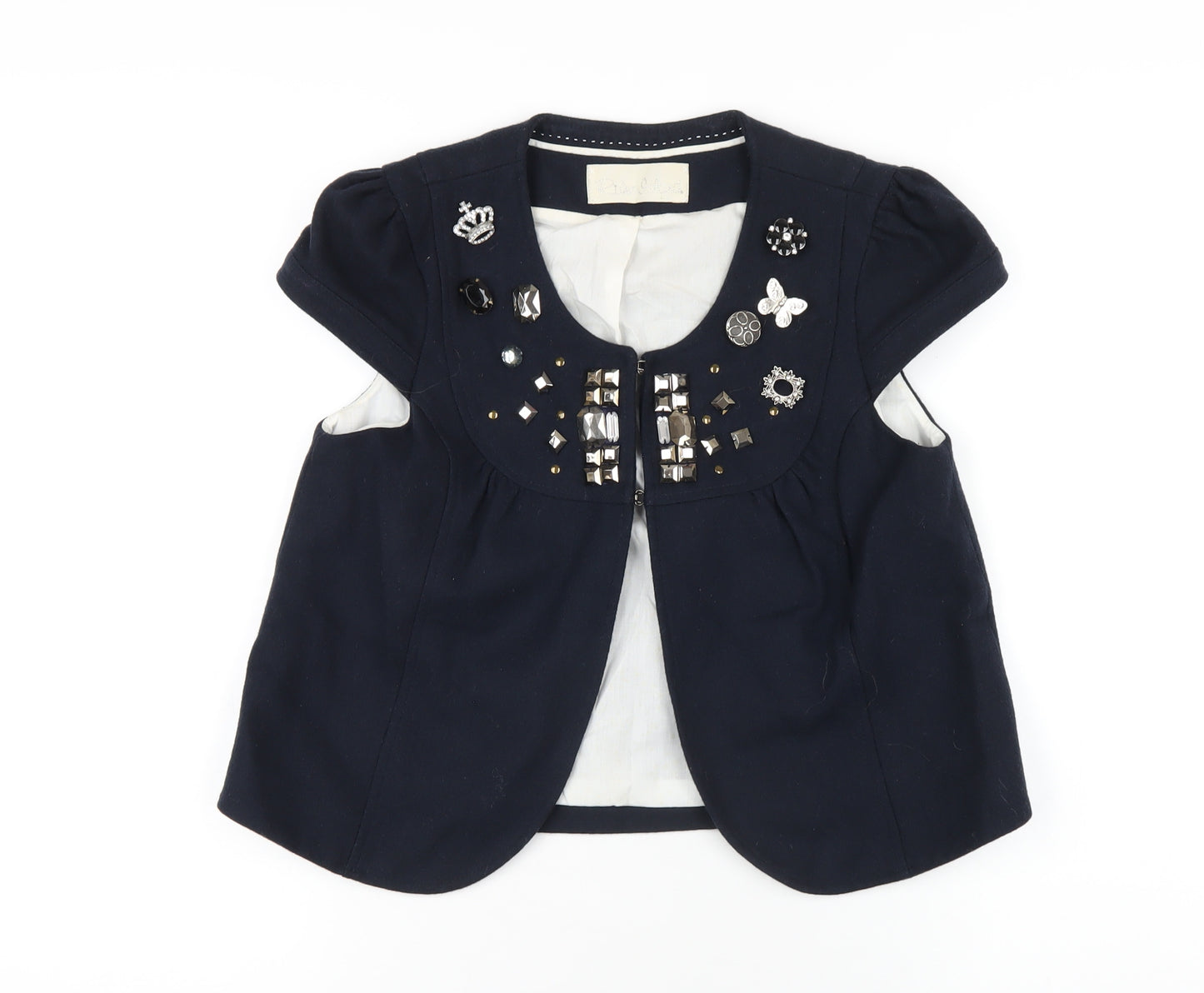 River Island Womens Blue Jacket Size 10 Hook & Eye - Beaded Neckline