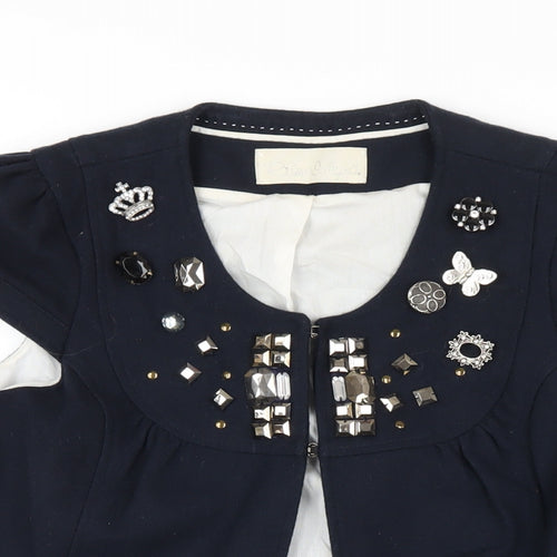 River Island Womens Blue Jacket Size 10 Hook & Eye - Beaded Neckline