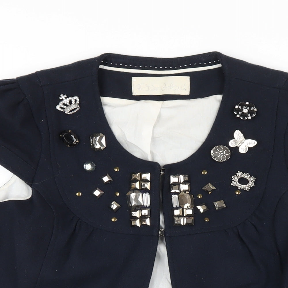 River Island Womens Blue Jacket Size 10 Hook & Eye - Beaded Neckline