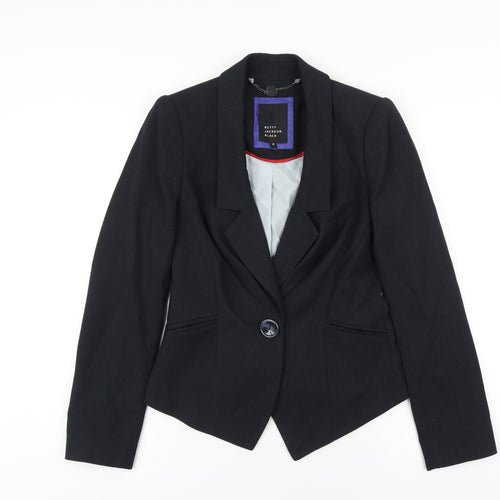 Betty Jackson Womens Blue Striped Polyester Jacket Blazer Size 8