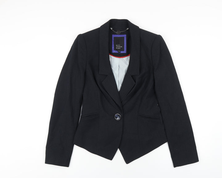 Betty Jackson Womens Blue Striped Polyester Jacket Blazer Size 8