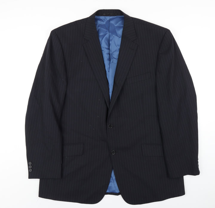 Skopes Mens Black Striped Wool Jacket Blazer Size 46 Regular