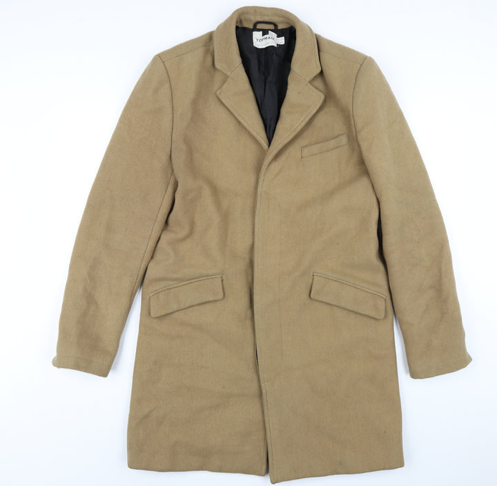 Topman Mens Beige Pea Coat Coat Size S Button