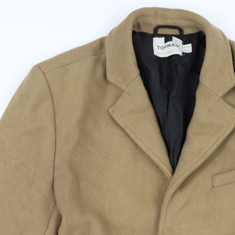 Topman Mens Beige Pea Coat Coat Size S Button