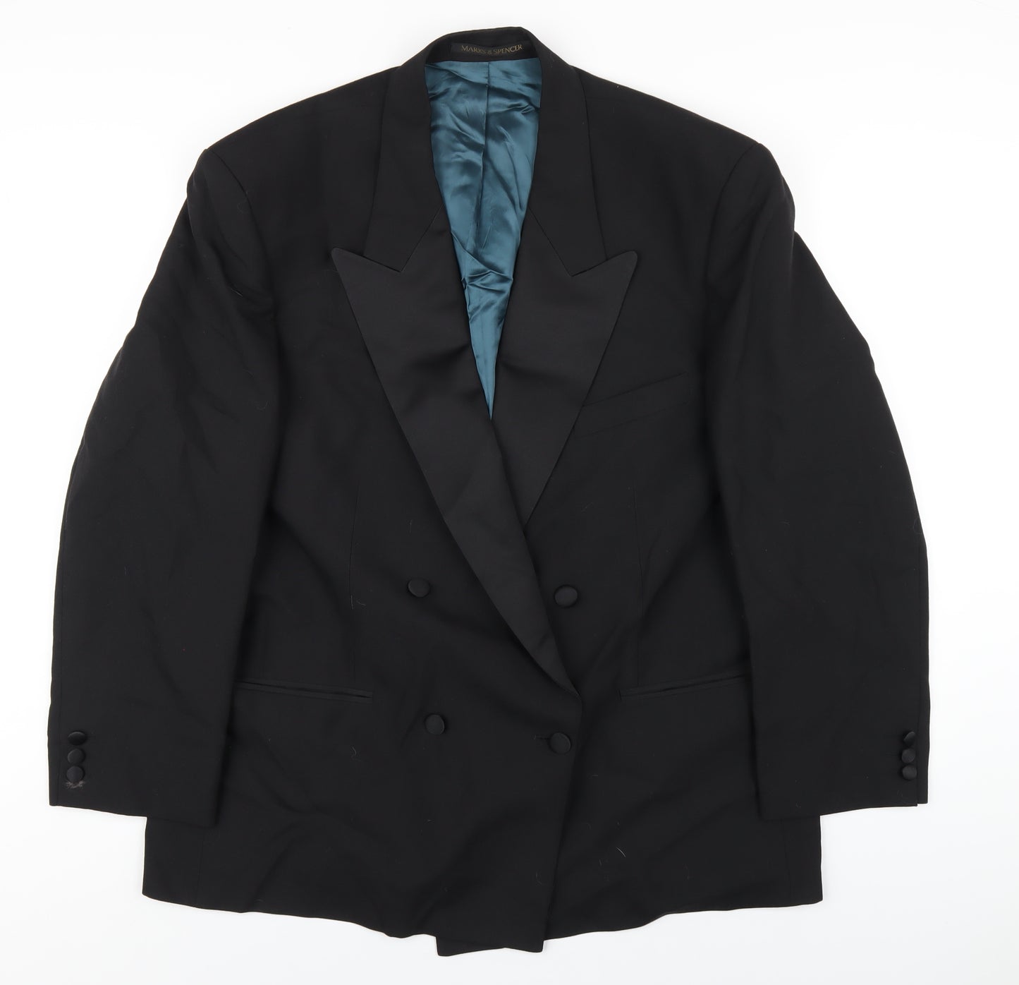 Marks and Spencer Mens Black Polyester Tuxedo Blazer Size 44 Regular