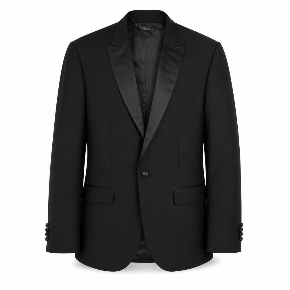 Front view of Blackberrys men’s black polyester jacket blazer, size 38, regular