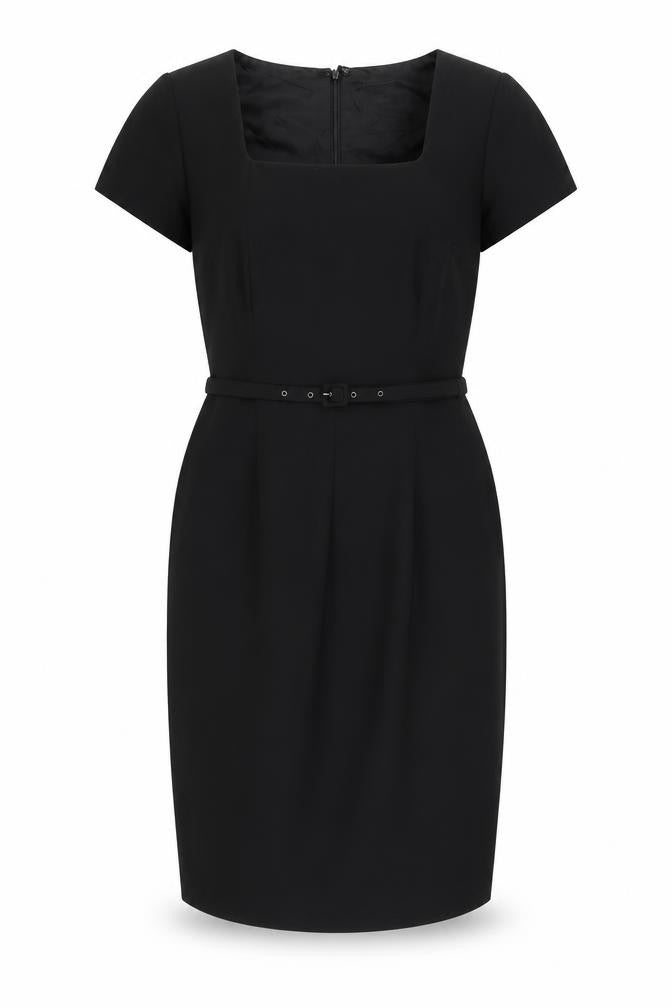 Roman Womens Black Polyester Pencil Dress Size 12 Square Neck Zip