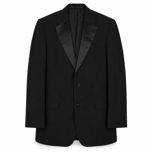 Front view of Marks & Spencer men’s black polyester jacket blazer, size 38, regular