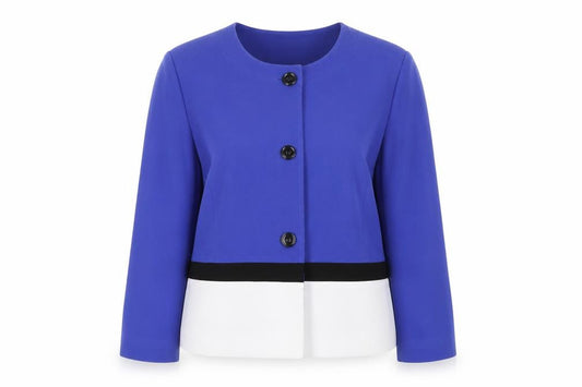 Front view of Autonomy women’s blue jacket, size UK 20, button
