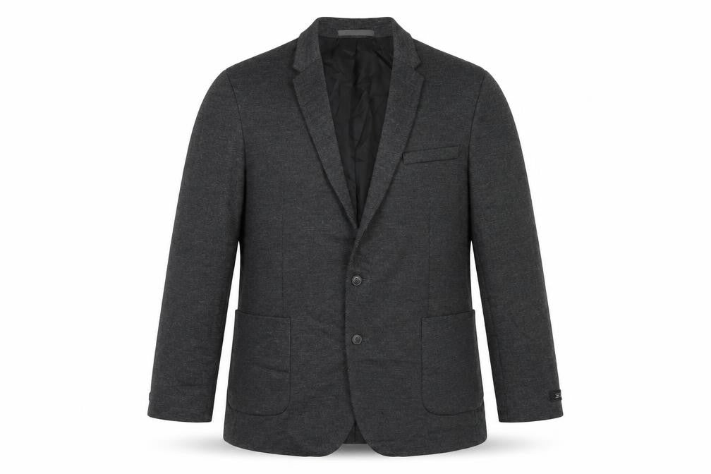 Front view of Burton men’s grey viscose jacket blazer, size 46, regular