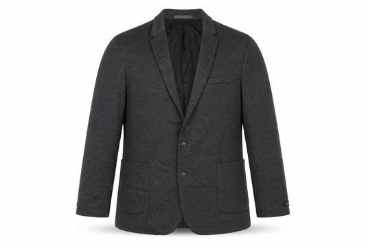 Front view of Burton men’s grey viscose jacket blazer, size 46, regular