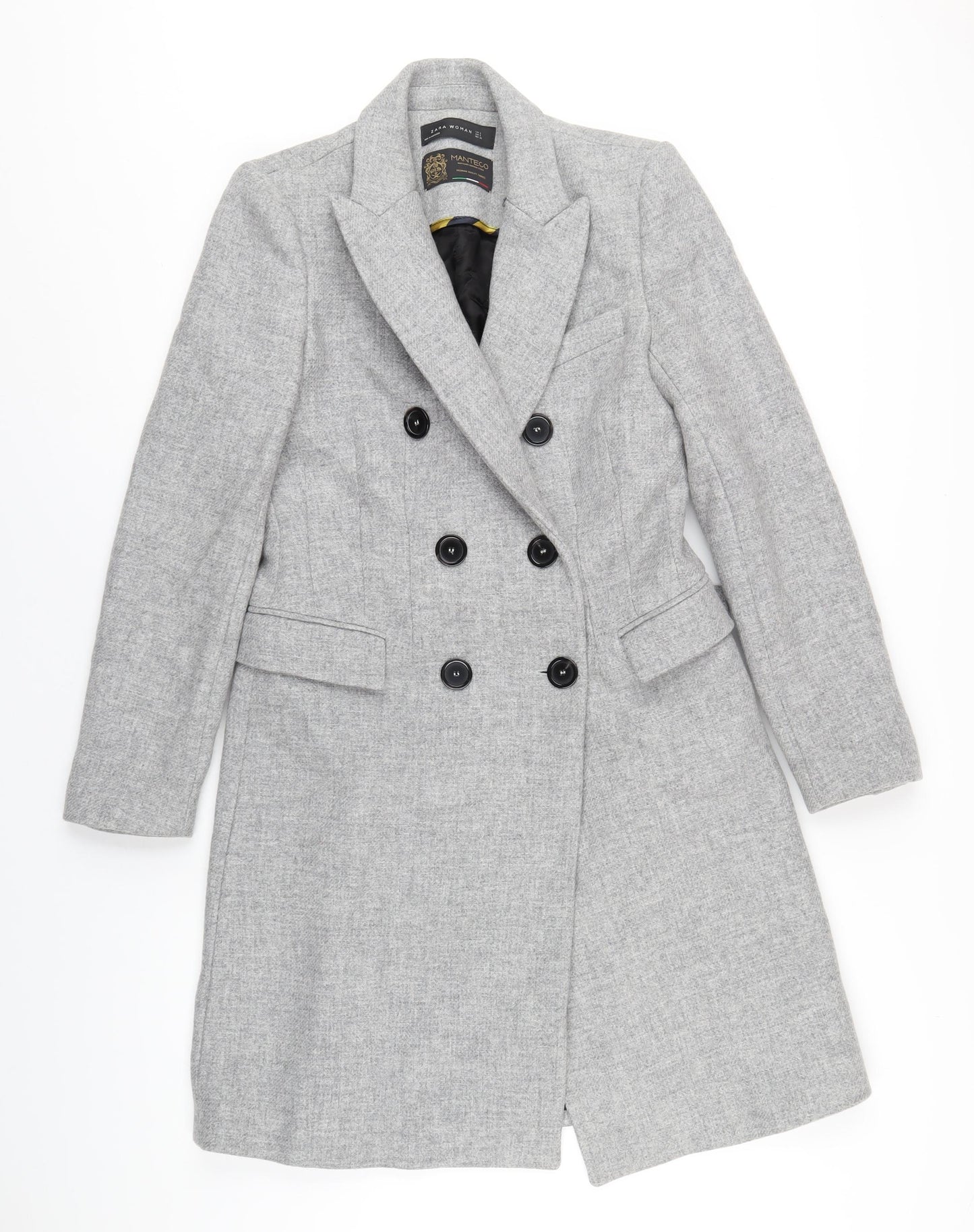 Zara Womens Grey Overcoat Coat Size S Button